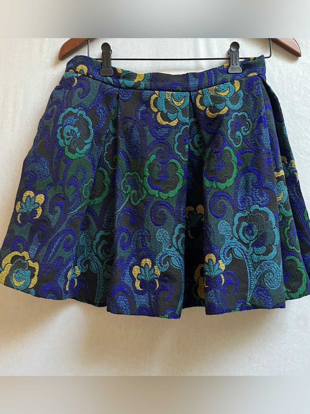 Anna Sui Floral Brocade Mini Skirt Sz 6 Metallic A-Line Skater USA